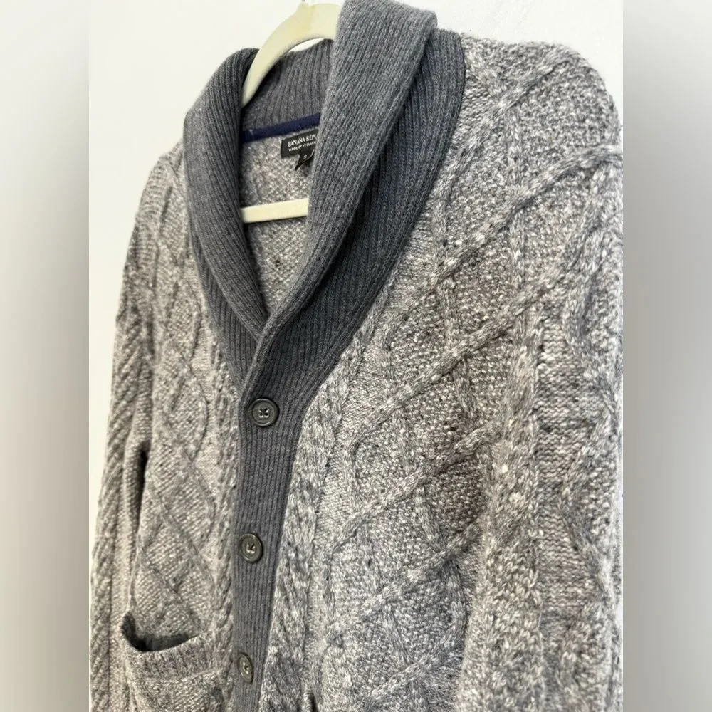 Banana Republic Gray Marled Chunky Cable Knit Cardigan Sweater Men's Small